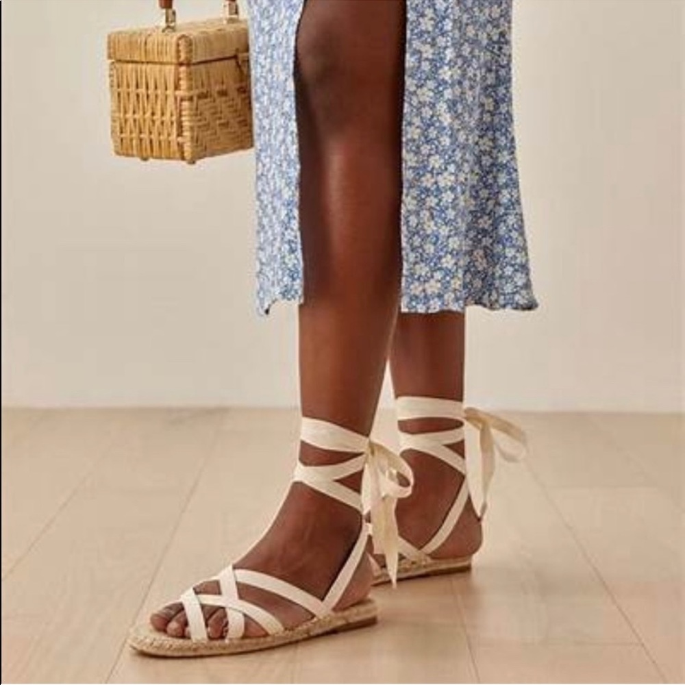 NEW Reformation Liv Espadrille Lace Tie Up Sandals